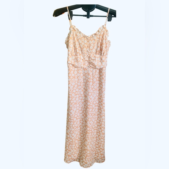 Lulus Timeless Touch Peach Floral Print A-Line Midi Dress Size Small - Picture 7 of 15